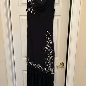 Alex Evenings Black Dress with White Floral Accents